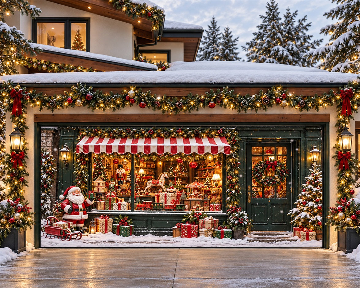 Christmas Shop Garage Door Cover Santa Toy Gifts Christmas Holiday Garage Door Cover HQ610-19-2 Car