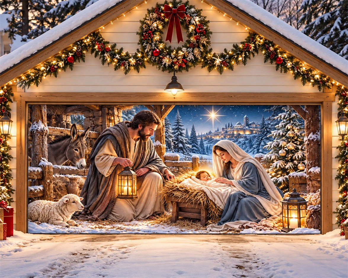 Nativity Christmas Garage Door Cover Jesus Stable Star Christmas Outdoor Garage Door Decor HQ610-2-2 Car