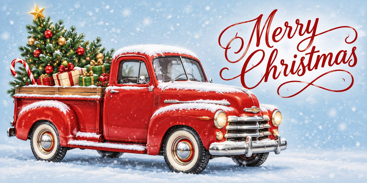 Red Truck Christmas Garage Door Cover Snow Box Tree Christmas Outdoor Garage Door Decor HQ610-20-2 Car