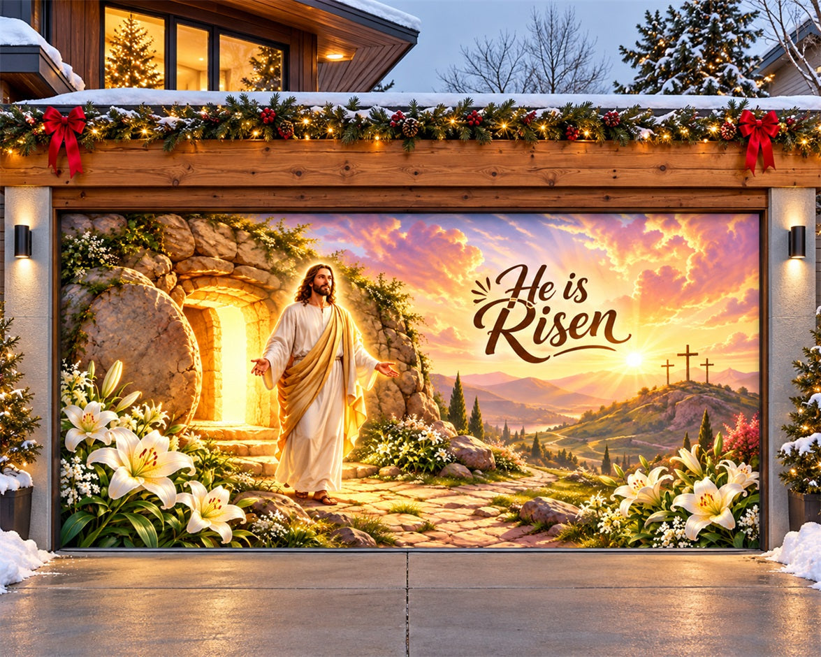 Religious Christmas Garage Door Cover Risen Savior Sunrise Christmas Garage Door Banner Decoration HQ610-21-2 Car