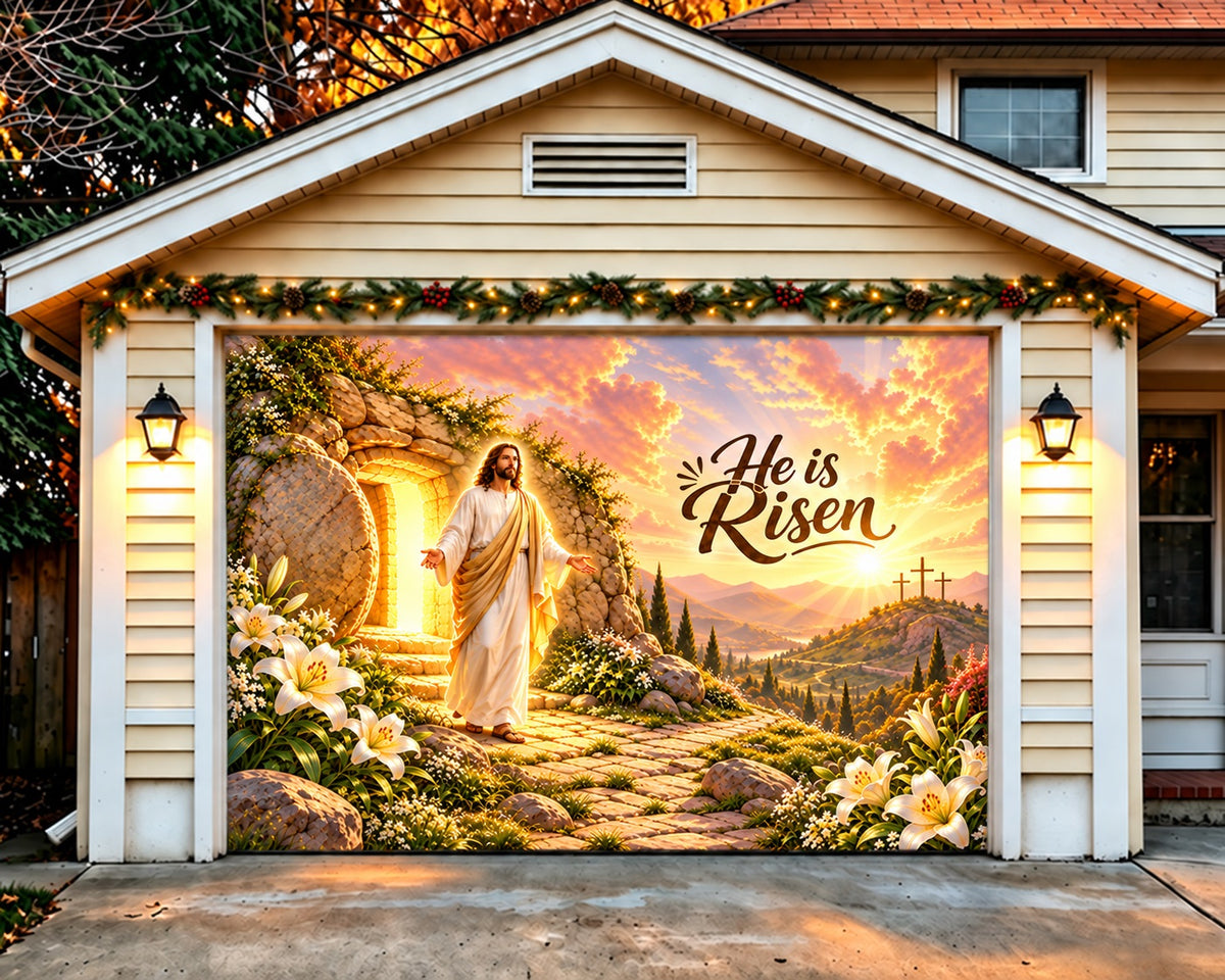 Religious Christmas Garage Door Cover Risen Savior Sunrise Christmas Garage Door Banner Decoration HQ610-21-1 Car