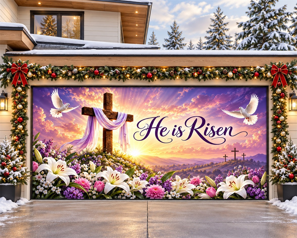 Religious Christmas Garage Door Cover Easter Cross Sunrise Christmas Garage Door Cover HQ610-22-2 Car