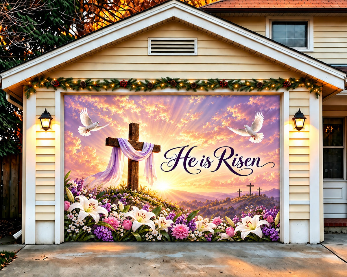 Religious Christmas Garage Door Cover Easter Cross Sunrise Christmas Garage Door Cover HQ610-22-1 Car