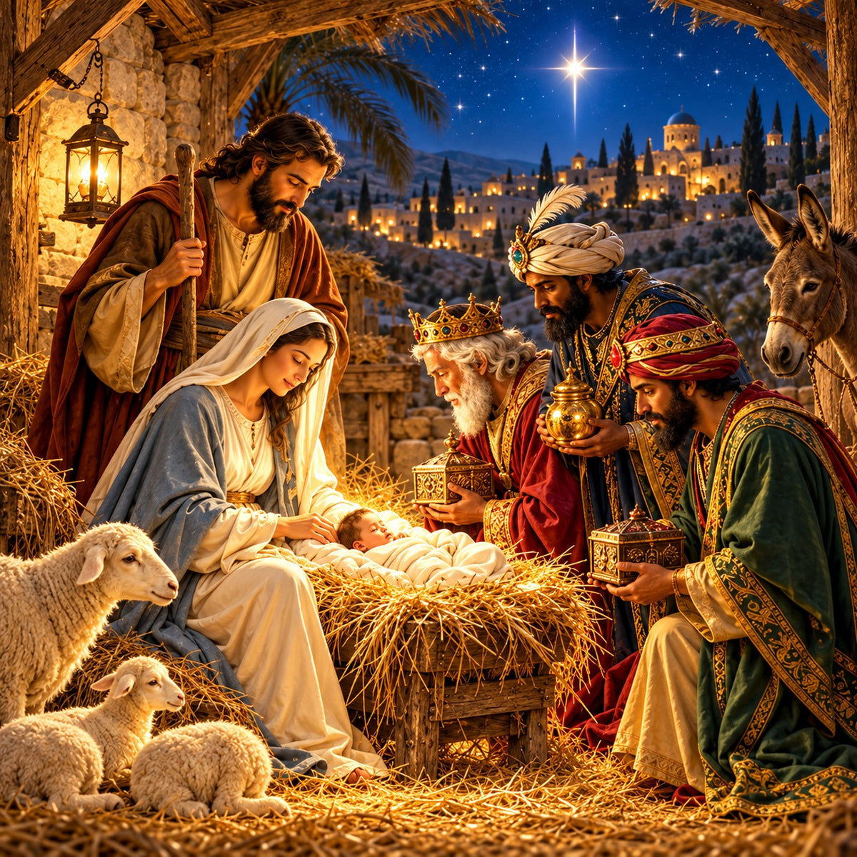Nativity Christmas Garage Door Cover Three Kings Starry Christmas Garage Door Decoration HQ610-23-1 Car
