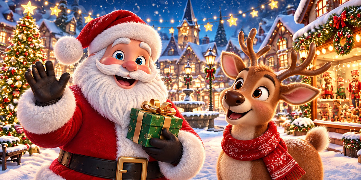 Santa Reindeer Christmas Garage Door Banner Snowy Village Star Christmas Garage Door Banner HQ610-25-2 Car
