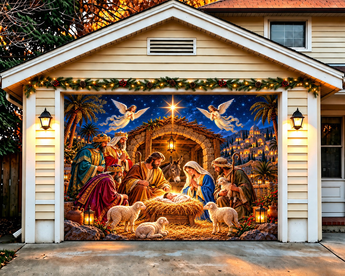 Nativity Christmas Garage Door Cover Starry Three Kings Christmas Garage Door Cover HQ610-28-1 Car