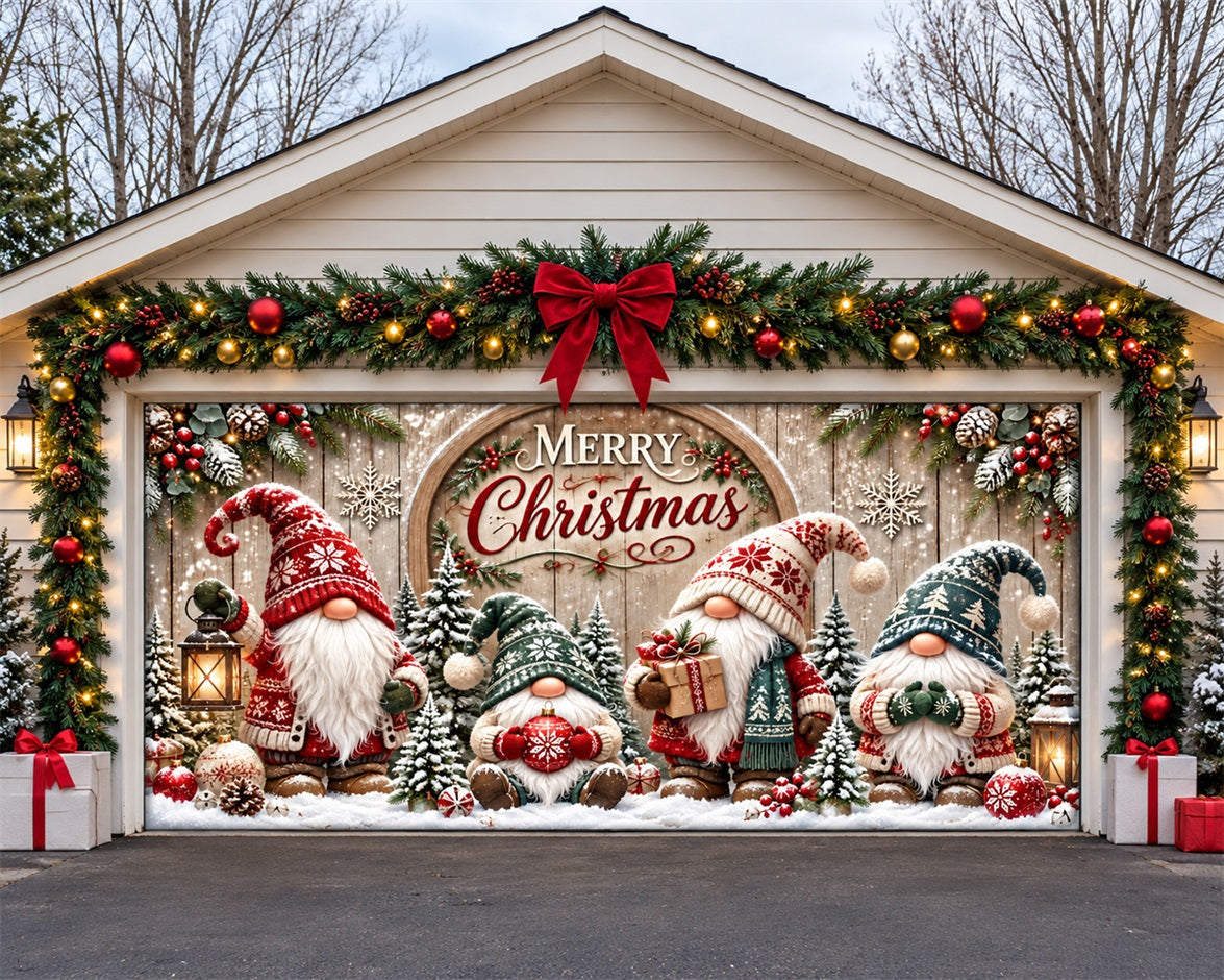 Funny Christmas Garage Door Cover Winter Gnome Gathering Christmas Garage Door Decor HQ610-29-2 Car