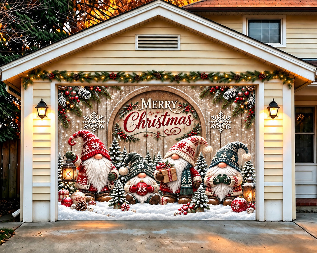 Funny Christmas Garage Door Cover Winter Gnome Gathering Christmas Garage Door Decor HQ610-29-1 Car