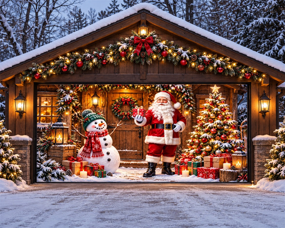 Rustic Christmas Garage Door Cover Santa Snowman Gifts Christmas Garage Door Banner Decoration HQ610-30-2 Car