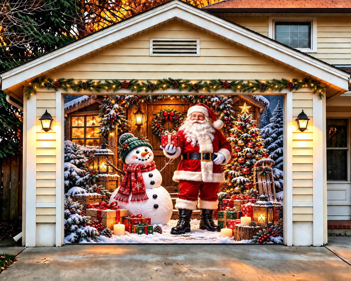 Rustic Christmas Garage Door Cover Santa Snowman Gifts Christmas Garage Door Banner Decoration HQ610-30-1 Car