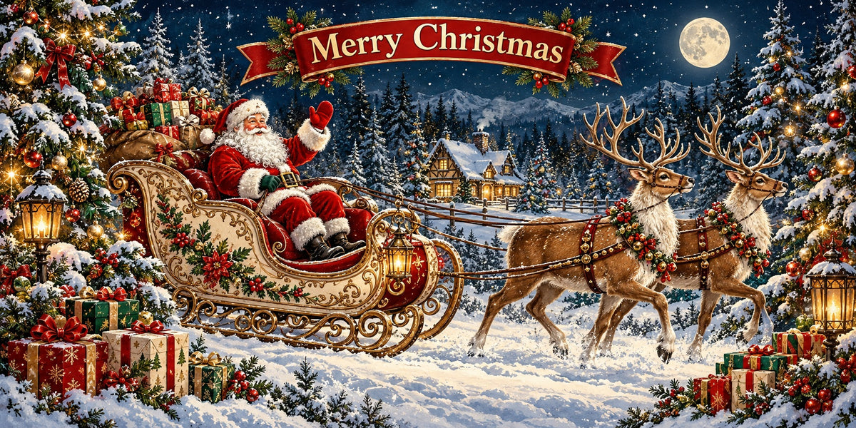 Winter Christmas Garage Door Cover Reindeer Sleigh Village Christmas Garage Door Cover HQ610-31-2 Car
