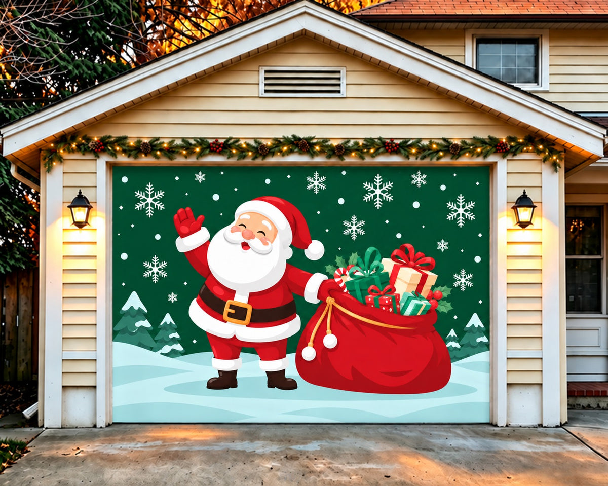 Santa Claus Christmas Garage Door Cover Snowflake Gift Sack Christmas Garage Door Cover HQ610-4-1 Car