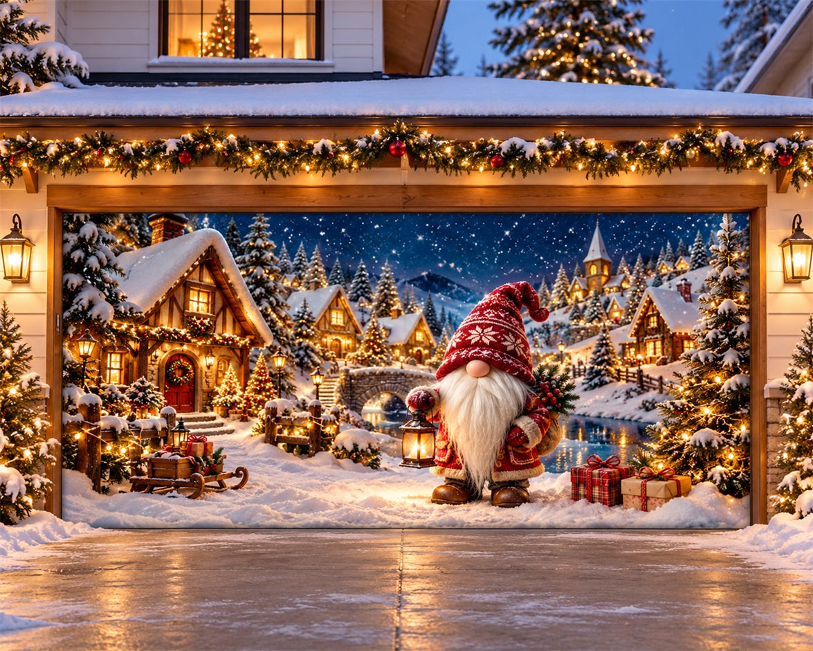 Snow Village Christmas Garage Door Cover Lantern Gnome Gifts Christmas Garage Door Cover HQ610-40-2 Car