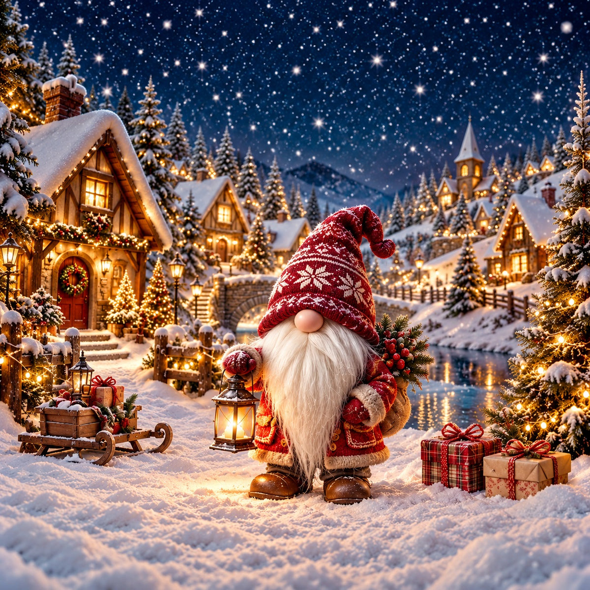 Snow Village Christmas Garage Door Cover Lantern Gnome Gifts Christmas Garage Door Cover HQ610-40-1 Car