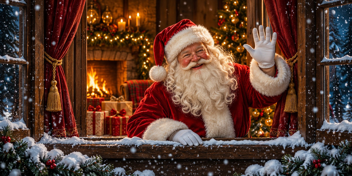 Santa Window Christmas Garage Door Cover Snowy Fireplace Greeting Christmas Garage Door Decor HQ610-42-2 Car