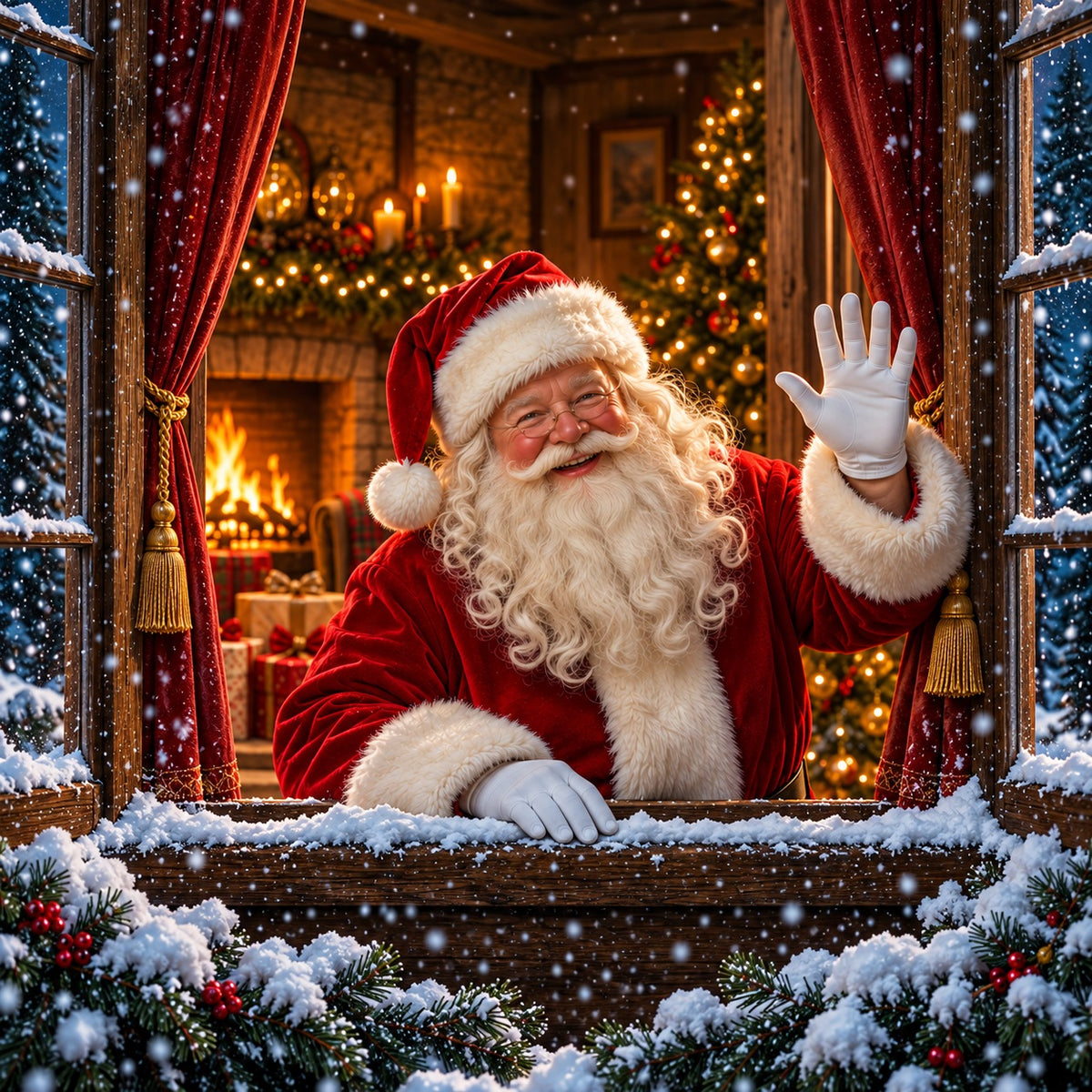 Santa Window Christmas Garage Door Cover Snowy Fireplace Greeting Christmas Garage Door Decor HQ610-42-1 Car