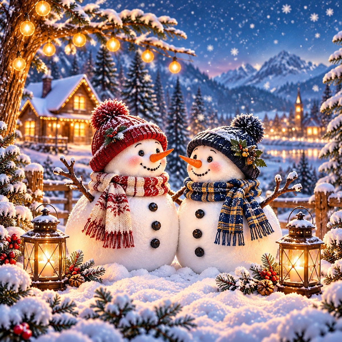 Snowman Christmas Garage Door Cover Village Couple Lanterns Outdoor Christmas Garage Door Decoration HQ610-44-1 Car