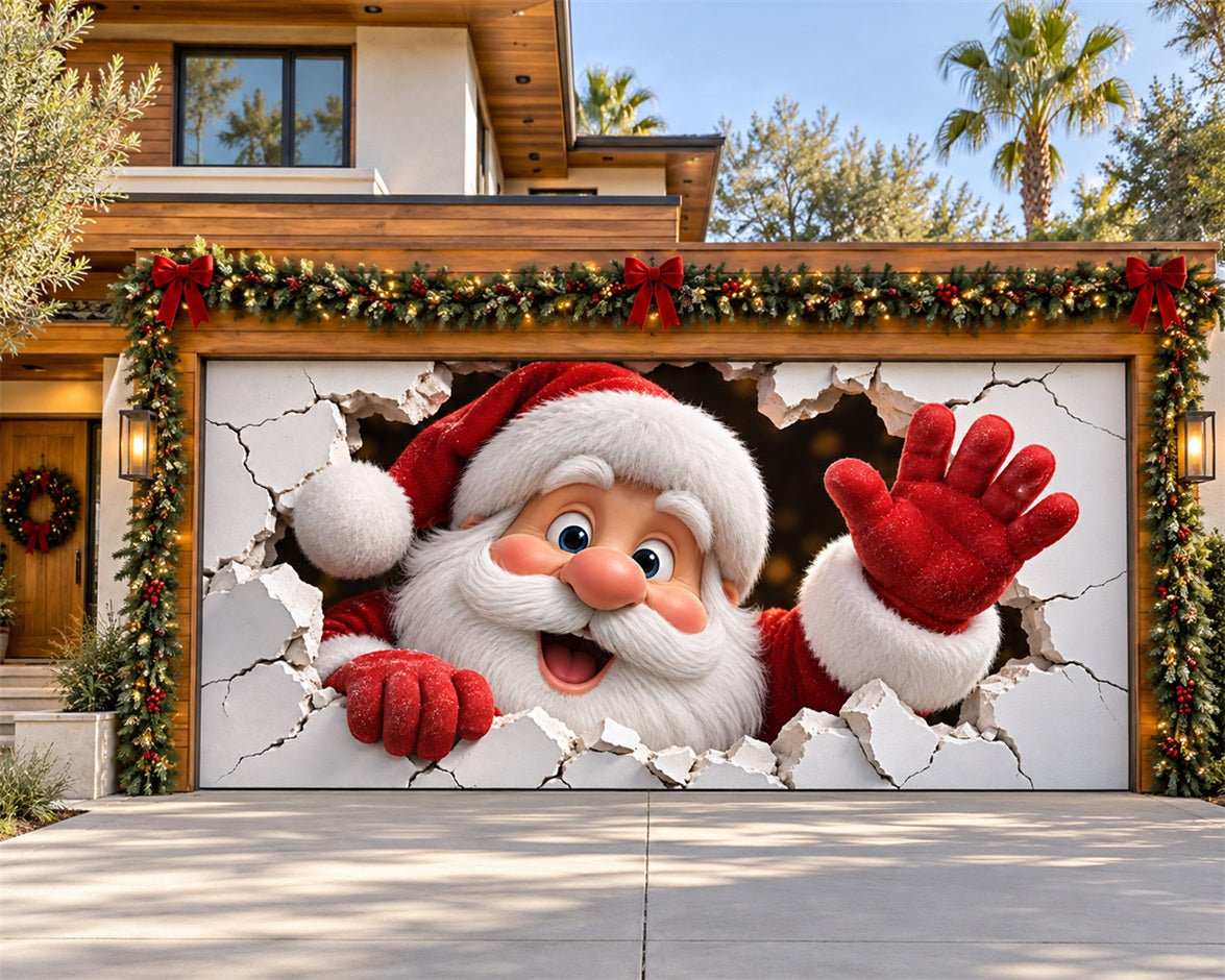 Santa Christmas Garage Door Cover White Wall Breakthrough Christmas Garage Door Cover HQ610-45-2 Car