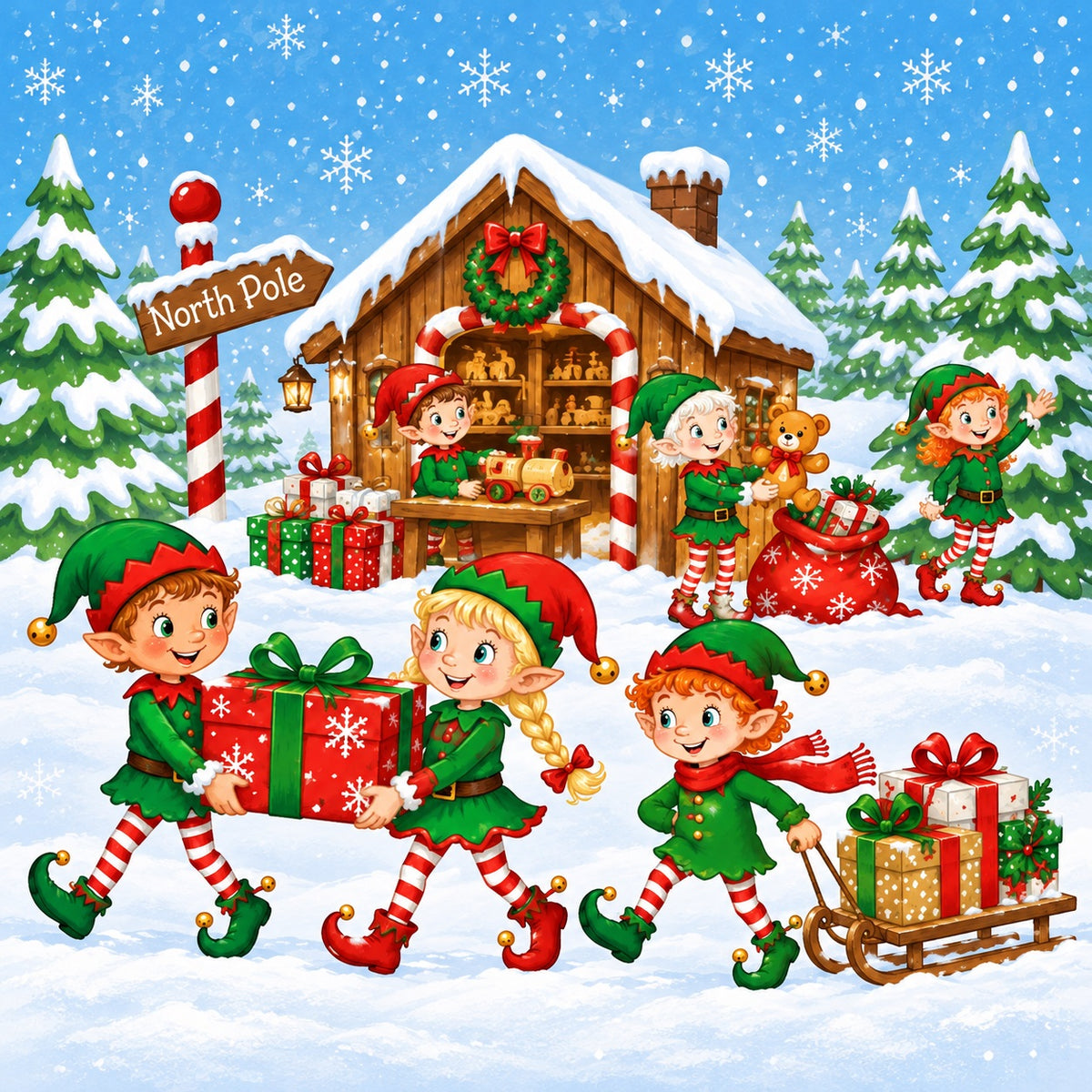 North Pole Christmas Garage Door Cover Snow House Elves Christmas Garage Door Banner Decoration HQ610-48-1 Car