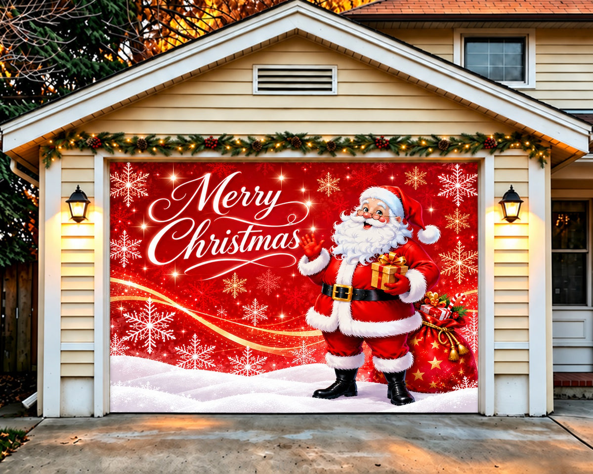 Santa Christmas Garage Door Cover Snowflake Jolly Greeting Christmas Garage Door Decoration HQ610-50-1 Car
