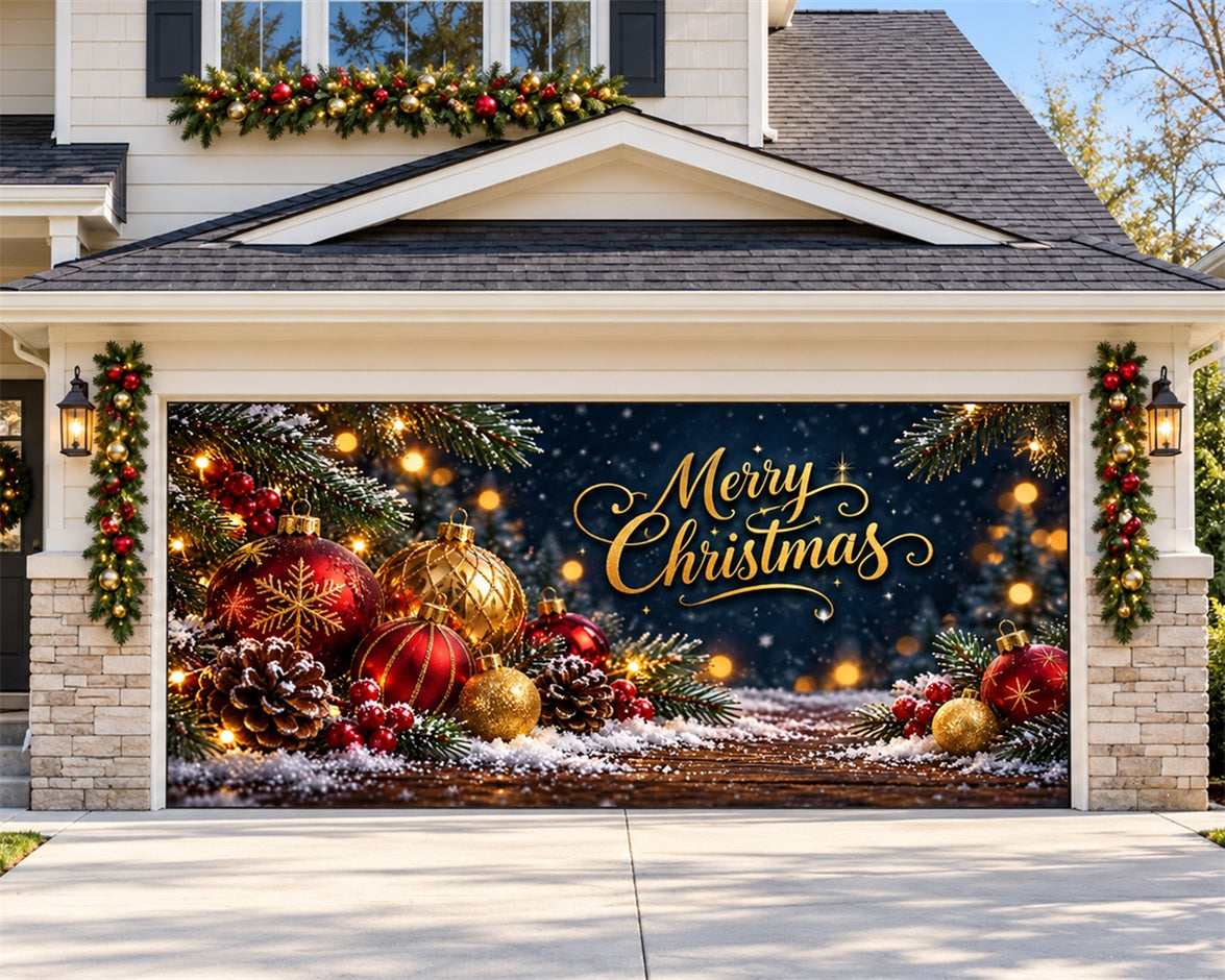 Christmas Ornament Garage Door Cover Red Golden Light Christmas Garage Door Decor HQ610-51-2 Car