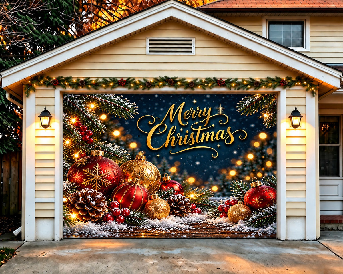 Christmas Ornament Garage Door Cover Red Golden Light Christmas Garage Door Decor HQ610-51-1 Car