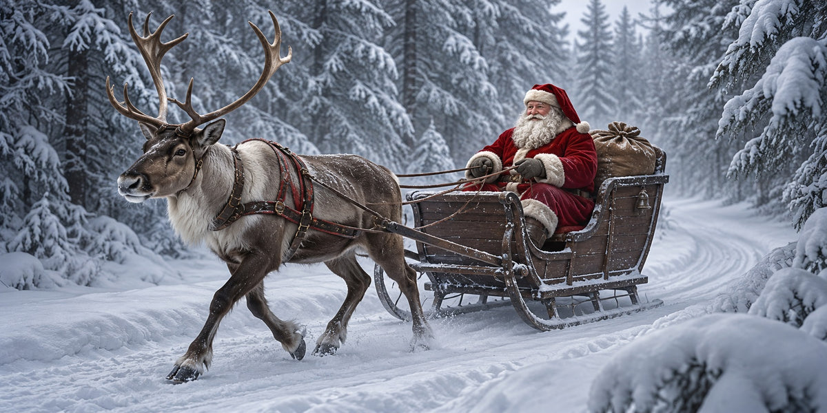 Santa Reindeer Christmas Garage Door Banner Snowy Forest Sleigh Christmas Garage Door Banner HQ610-52-2 Car