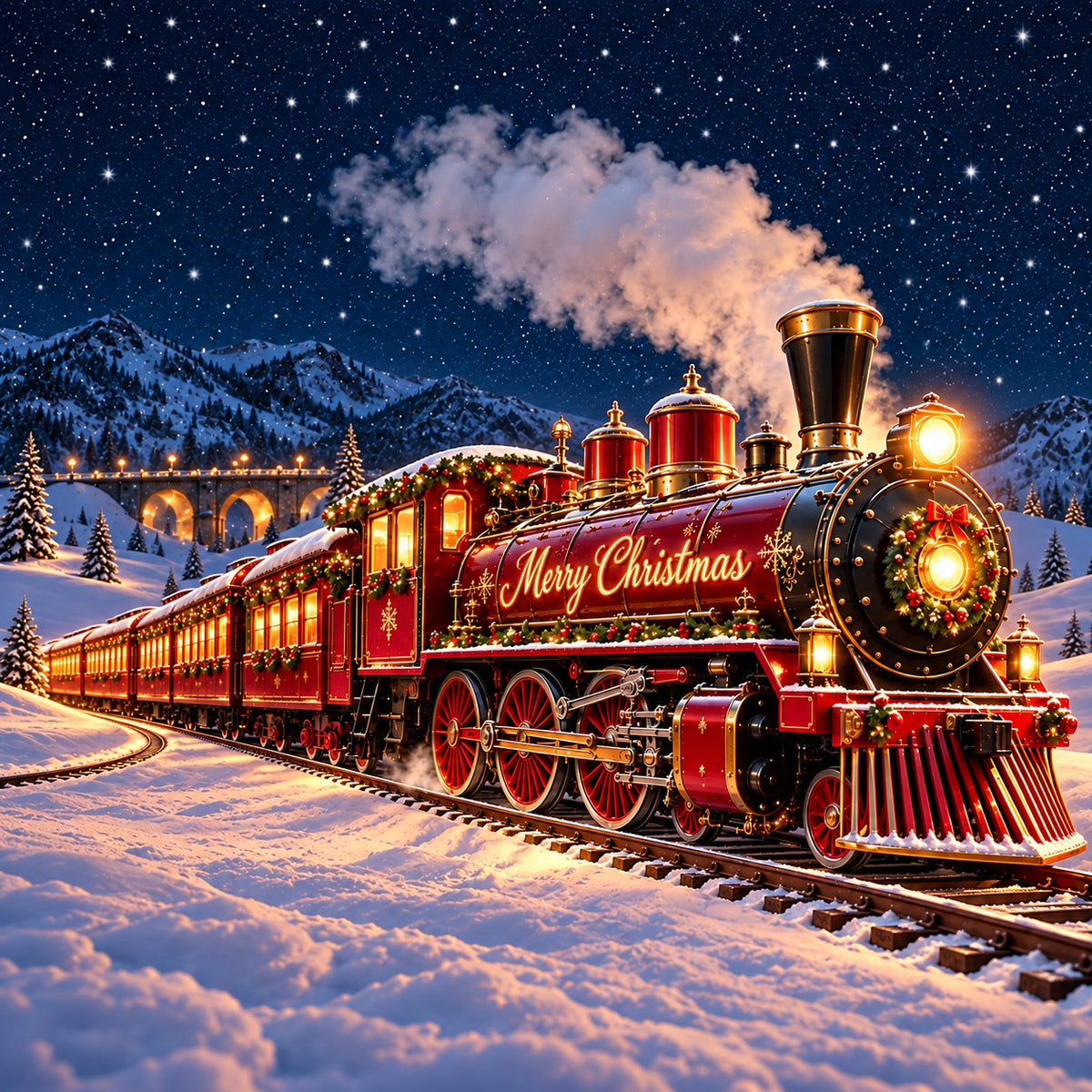 Train Christmas Garage Door Cover Festive Bridge Steam Outdoor Christmas Garage Door Decoration HQ610-53-1 Car