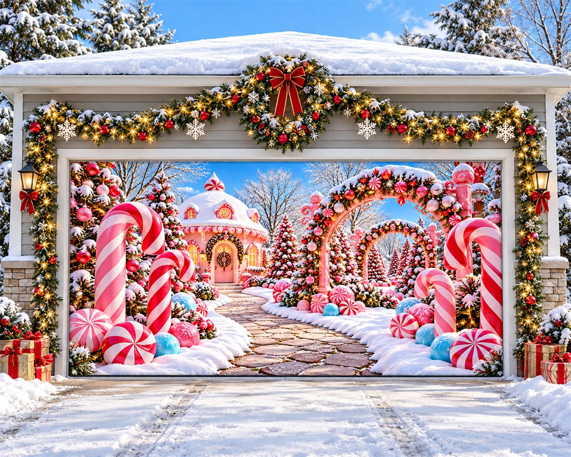 Candyland Christmas Garage Door Banner Pink Wonderland Arch Christmas Outdoor Garage Door Decor HQ610-56-2 Car