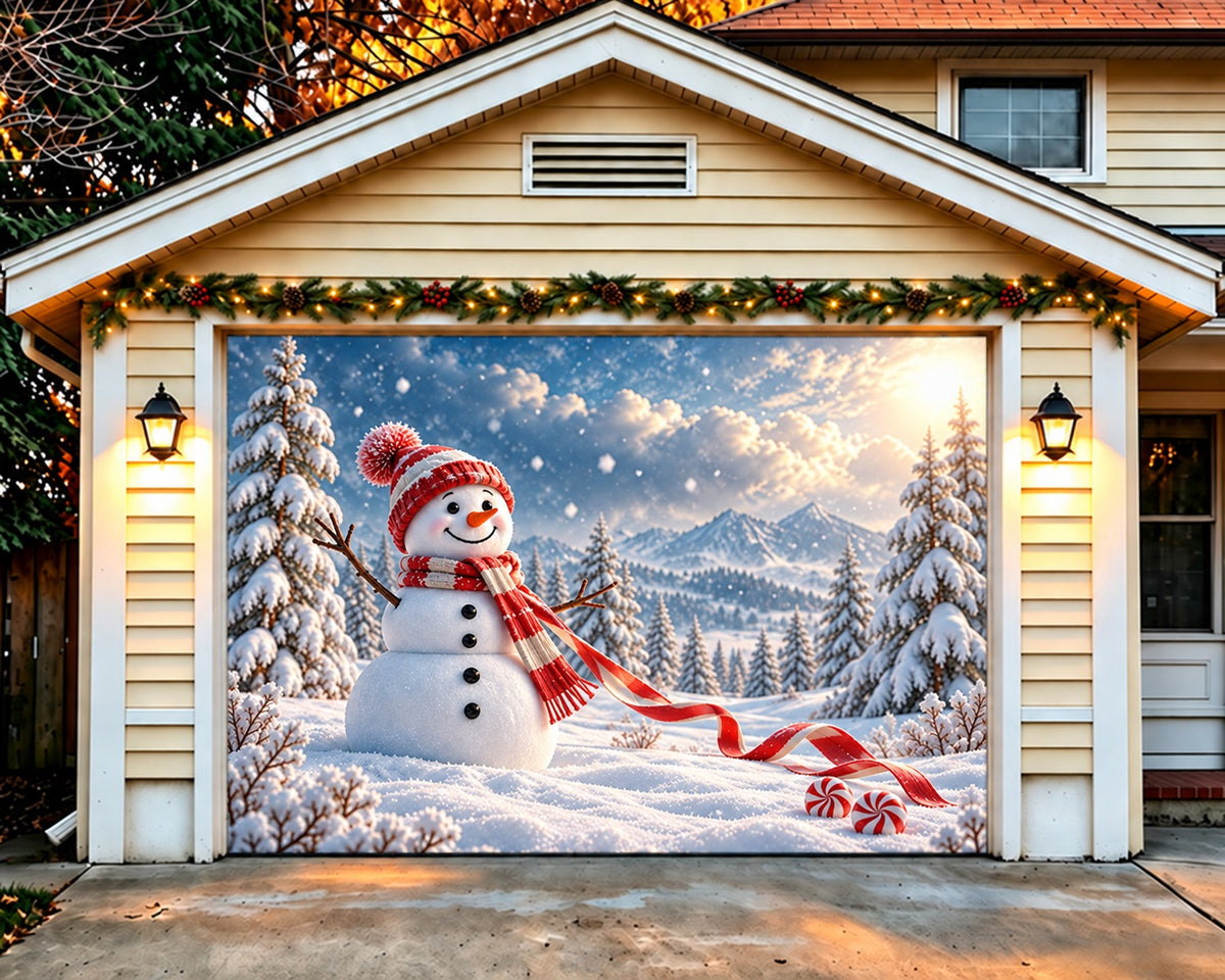 Snow Forest Christmas Garage Door Cover Snowman Hat Scarf Christmas Garage Door Cover HQ610-58-1 Car