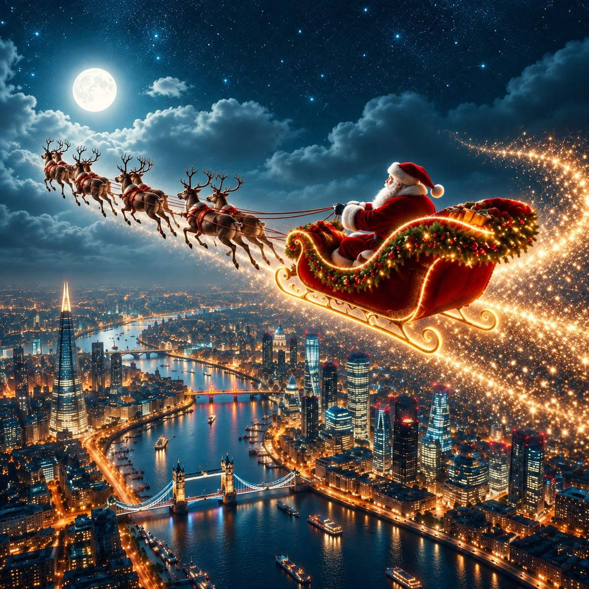 Santa Reindeer Christmas Garage Door Banner London Skyline Sleigh Christmas Garage Door Decoration HQ610-59-1 Car