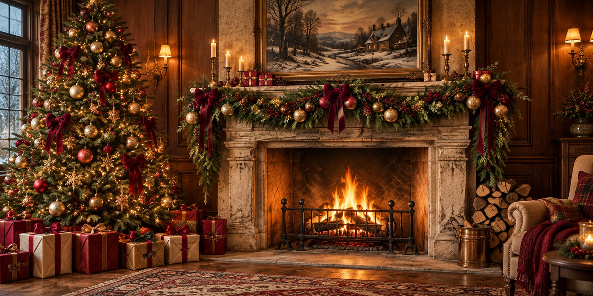 Fireplace Christmas Garage Door Cover Cozy Tree Gifts Christmas Garage Door Decor HQ610-60-2 Car