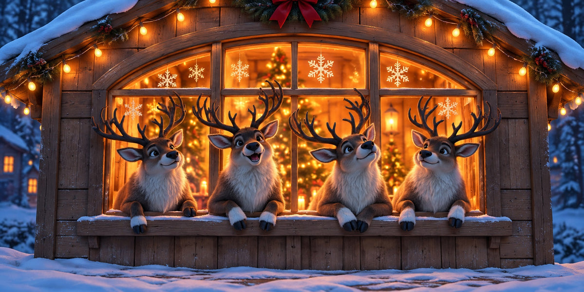 Deer Christmas Garage Door Banner Reindeer Barn Window Christmas Garage Door Banner HQ610-61-2 Car