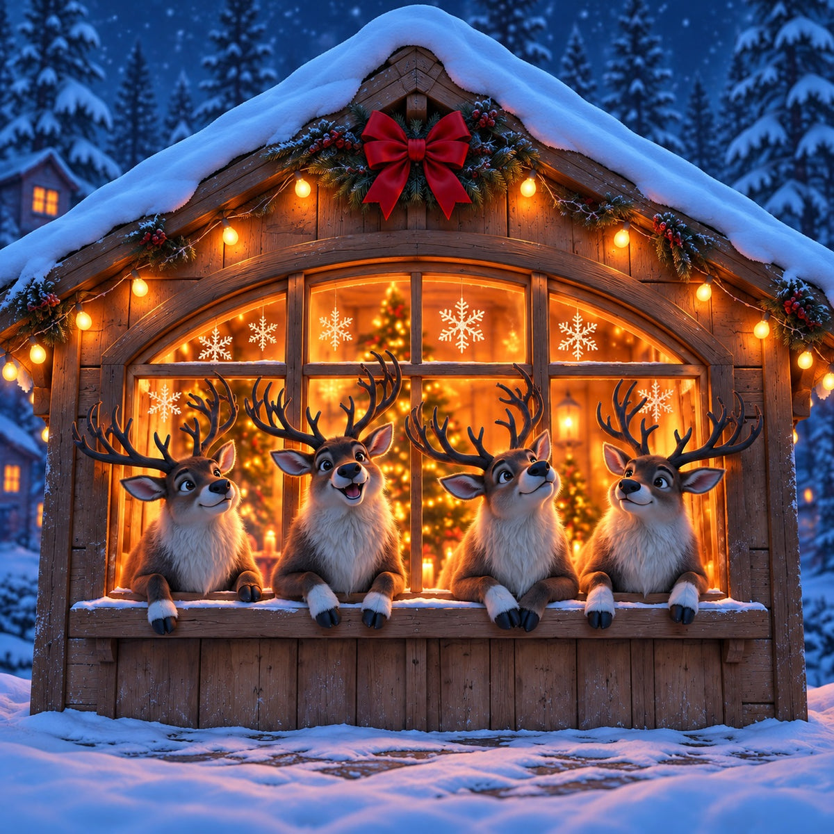 Deer Christmas Garage Door Banner Reindeer Barn Window Christmas Garage Door Banner HQ610-61-1 Car