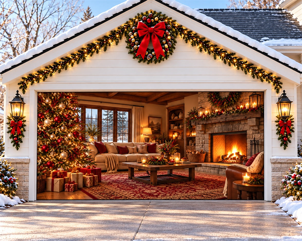 Living Room Christmas Garage Door Cover Cozy Sofa Fireplace Christmas Garage Door Decoration HQ610-62-2 Car