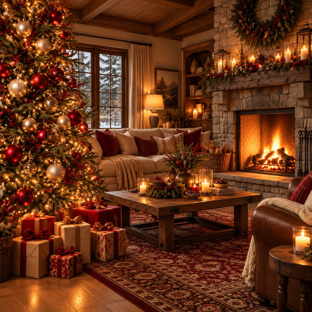 Living Room Christmas Garage Door Cover Cozy Sofa Fireplace Christmas Garage Door Decoration HQ610-62-1 Car
