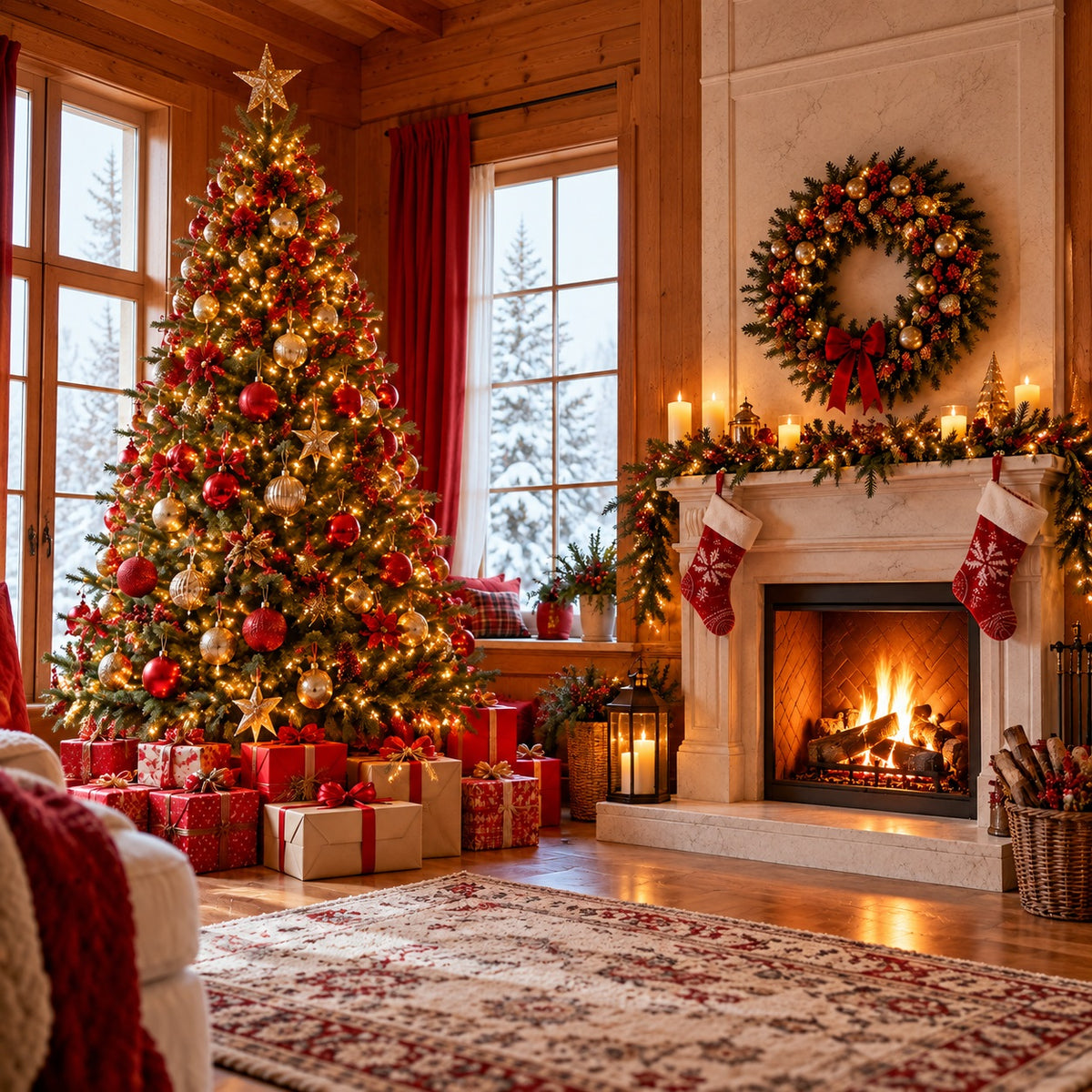 Cozy Christmas Garage Door Cover Fireplace Tree Window Christmas Garage Door Decor HQ610-65-1 Car