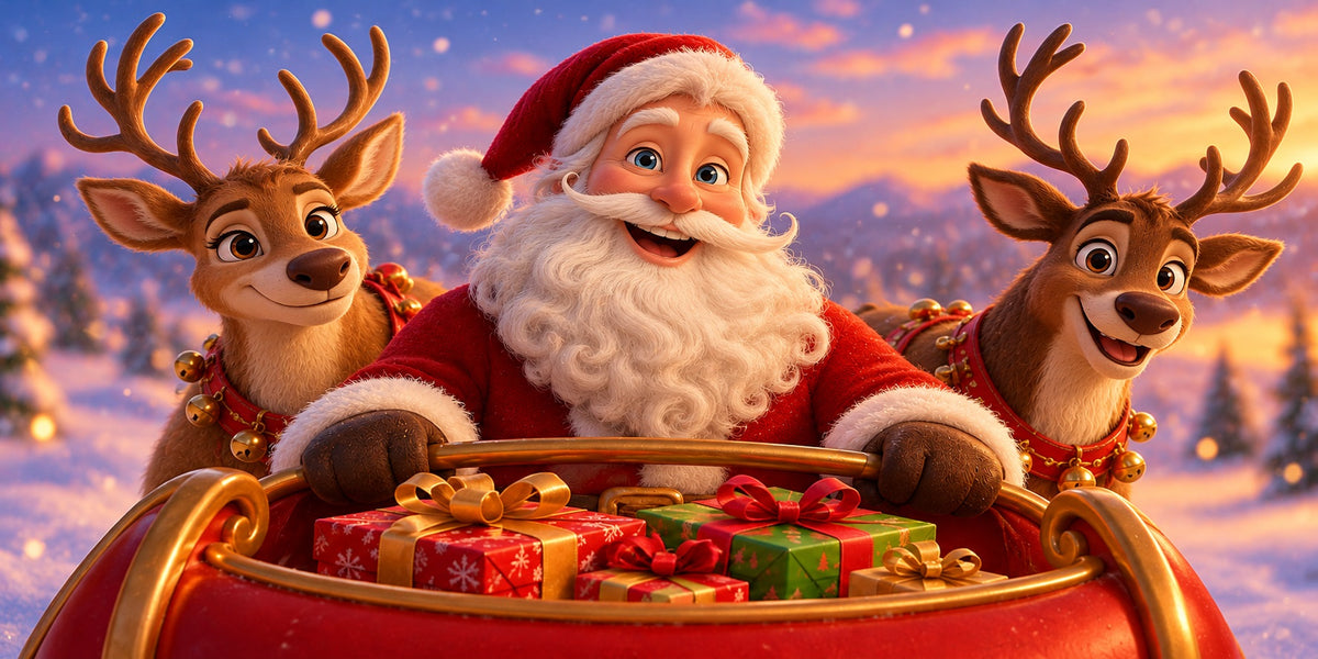 Santa Reindeer Christmas Garage Door Banner Snowy Sleigh Forest Christmas Garage Door Cover HQ610-67-2 Car