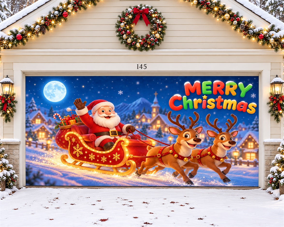 Winter Christmas Garage Door Cover Santa Reindeer Sleigh Christmas Garage Door Decor HQ610-69-2 Car