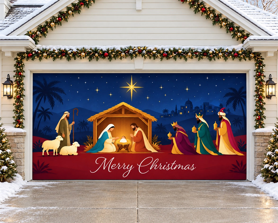 Nativity Christmas Garage Door Cover Star Three Kings Christmas Garage Door Banner HQ610-7-2 Car