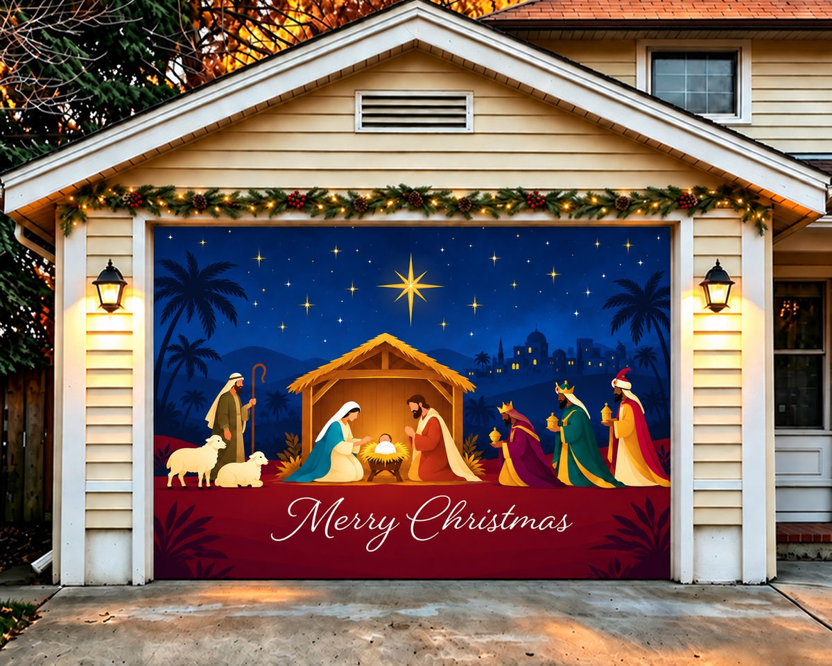 Nativity Christmas Garage Door Cover Star Three Kings Christmas Garage Door Banner HQ610-7-1 Car