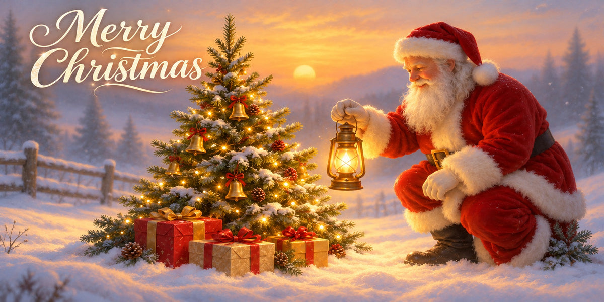 Santa Claus Christmas Garage Door Cover Present Tree Lantern Christmas Garage Door Banner HQ610-70-2 Car