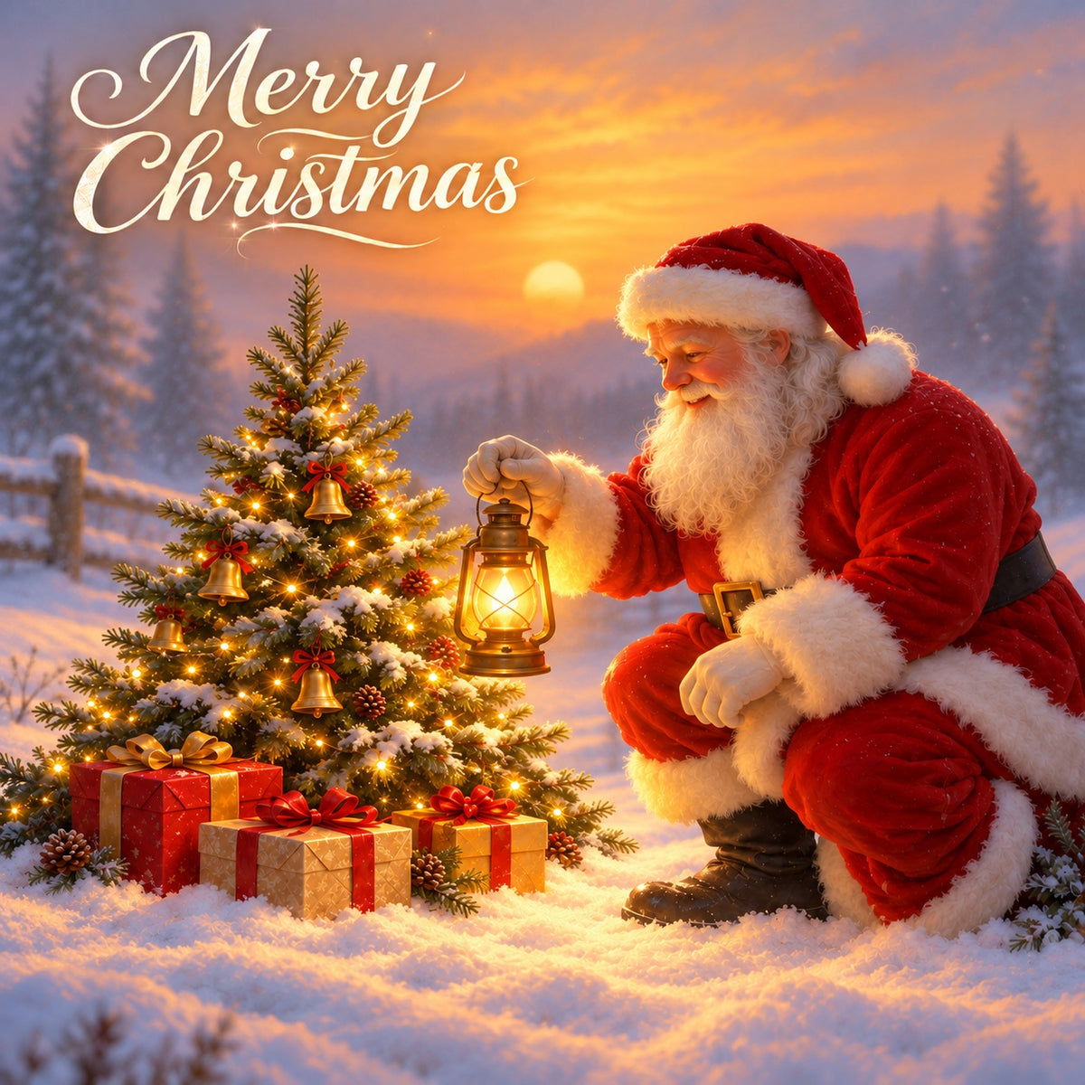 Santa Claus Christmas Garage Door Cover Present Tree Lantern Christmas Garage Door Banner HQ610-70-1 Car