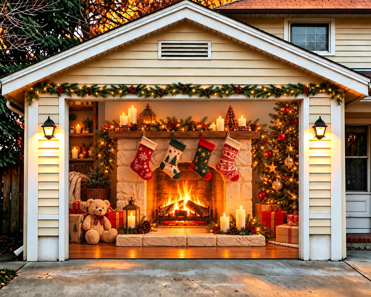 Christmas Mantel Garage Door Banner Stocking Fireplace Gifts Outdoor Christmas Garage Door Decoration HQ610-71-1 Car