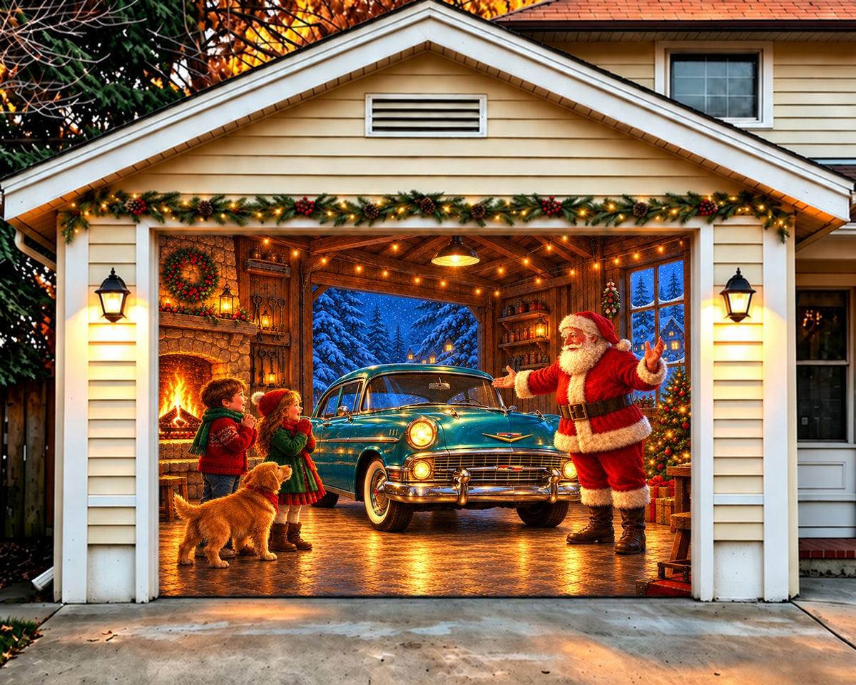 Vintage Christmas Garage Door Cover Santa Fireplace Truck Christmas Garage Door Cover HQ610-72-1 Car