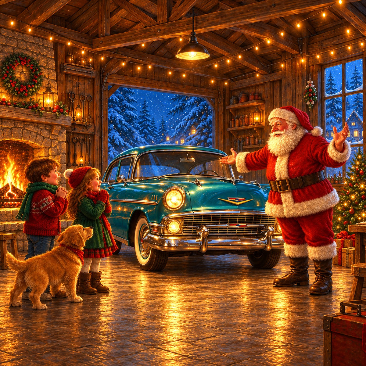 Vintage Christmas Garage Door Cover Santa Fireplace Truck Christmas Garage Door Cover HQ610-72-1 Car