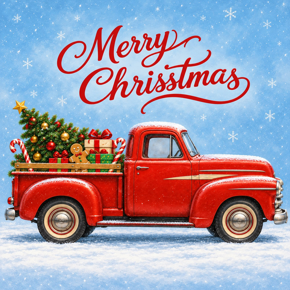 Red Truck Christmas Garage Door Cover Vintage Gingerbread Gifts Christmas Holiday Garage Door Cover HQ610-73-1 Car