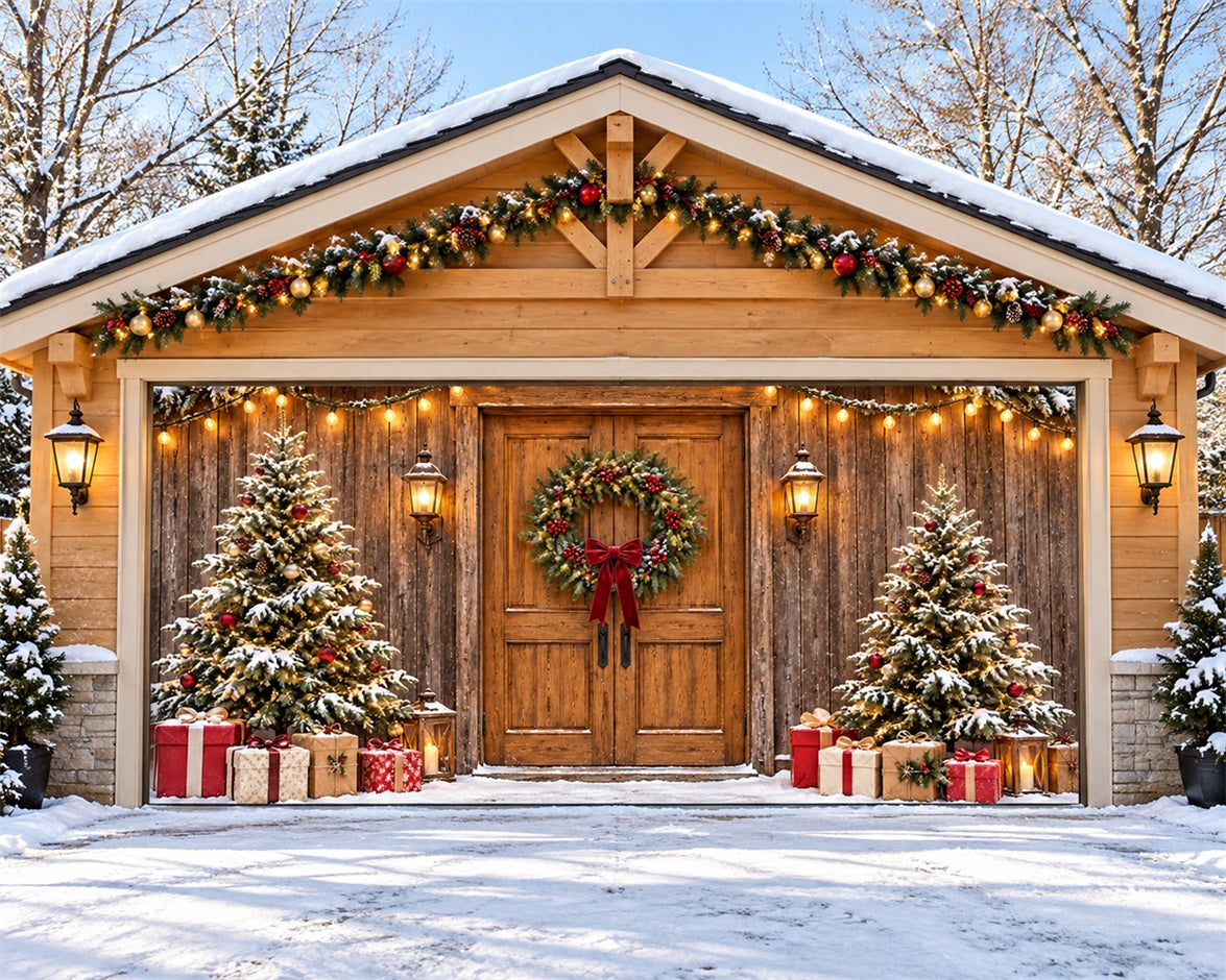 Rustic Christmas Garage Door Cover Wreath Barn Doorway Christmas Garage Door Banner Decoration HQ610-75-2 Car