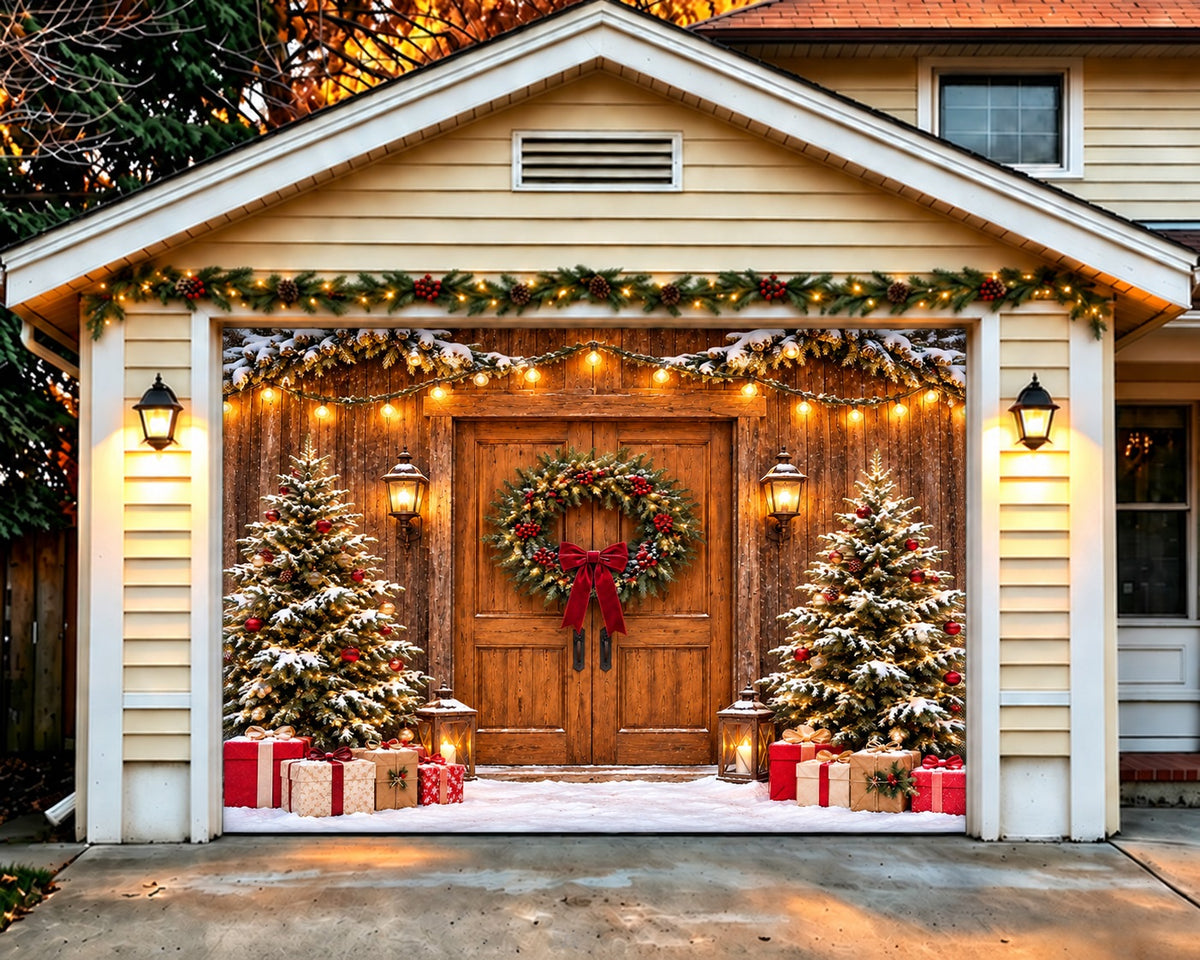 Rustic Christmas Garage Door Cover Wreath Barn Doorway Christmas Garage Door Banner Decoration HQ610-75-1 Car