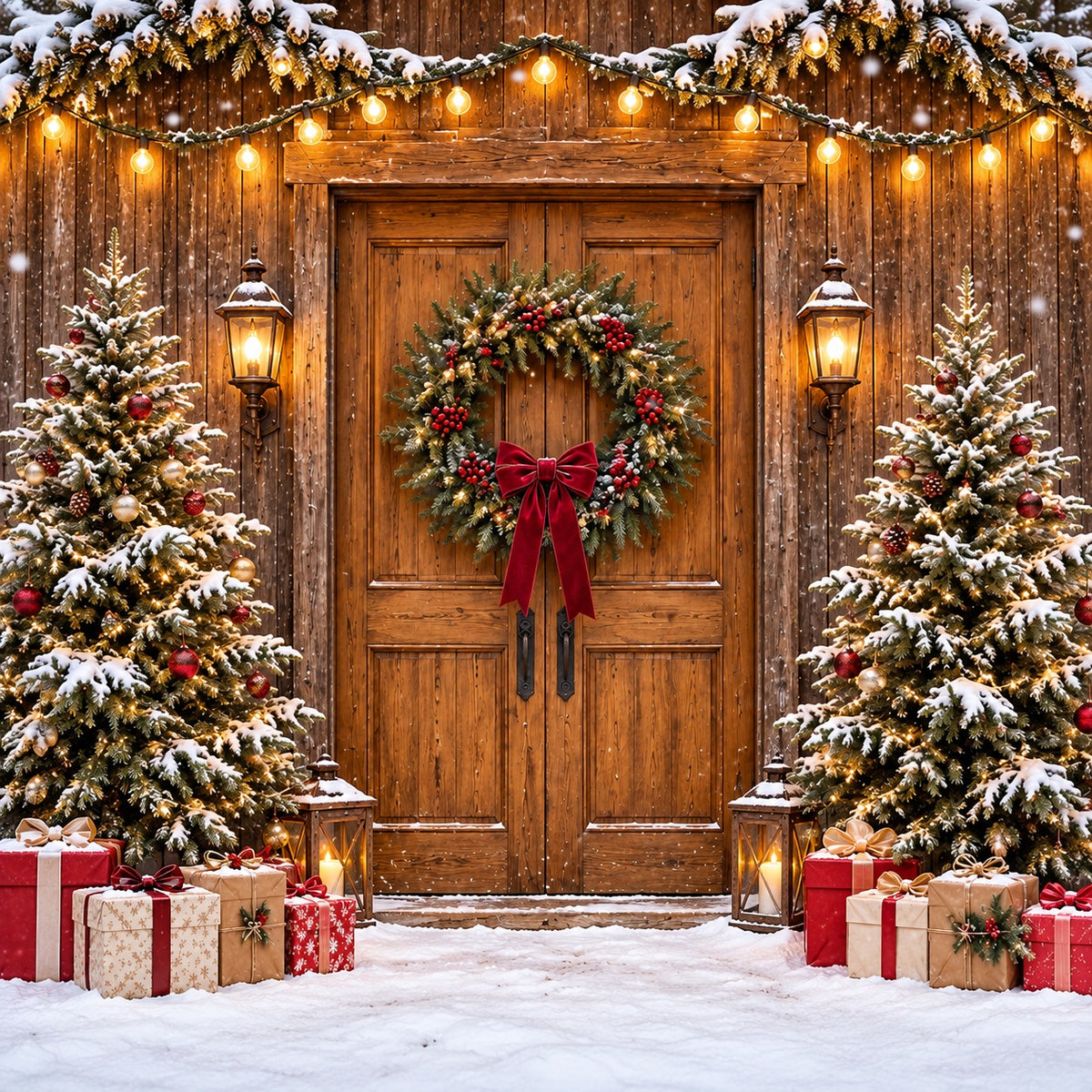 Rustic Christmas Garage Door Cover Wreath Barn Doorway Christmas Garage Door Banner Decoration HQ610-75-1 Car